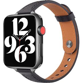 SEURE Slim Leather Bands Compatible with Apple Watch Band 38mm 40mm 41mm 42mm 44mm 45mm 49mm,Top Grain Leather Genuine Watch Thin Wristband for iWatch Series 9/8/7/6/5/4/3/2/1 Ultra SE