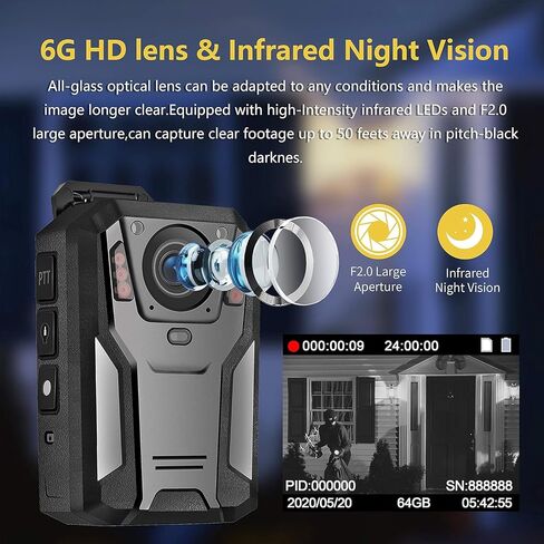 Aolbea 1440P QHD Police Body Camera Built-in 64GB Record Video Audio Picture 2.0" LCD Infrared Night Vision,3300 mAh Battery Waterproof Shockproof Lightweight Data-encrypt for Law Enforcement Record in Saudi Arabia