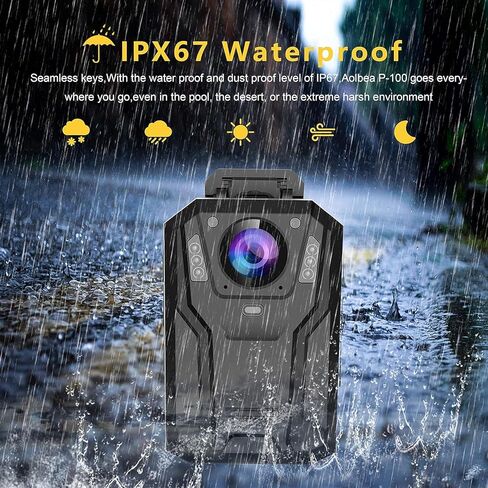 Aolbea 1440P QHD Police Body Camera Built-in 64GB Record Video Audio Picture 2.0" LCD Infrared Night Vision,3300 mAh Battery Waterproof Shockproof Lightweight Data-encrypt for Law Enforcement Record in Saudi Arabia