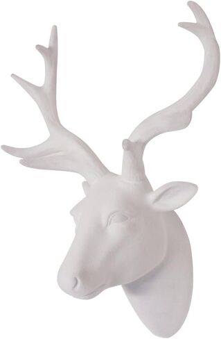 Animal Head Wall Decor, White Faux Furry/Felt/Velvety Resin Deer Head with Gold Antlers For Wall Mount Decoration, Size 10" x 5.5" x 12" by Smarten Arts in Kuwait