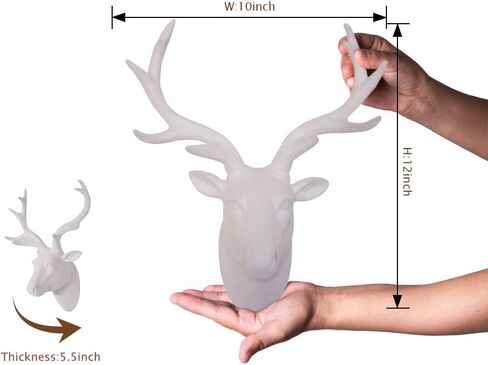 Animal Head Wall Decor, White Faux Furry/Felt/Velvety Resin Deer Head with Gold Antlers For Wall Mount Decoration, Size 10" x 5.5" x 12" by Smarten Arts in Kuwait