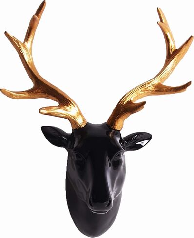 Animal Head Wall Decor, White Faux Furry/Felt/Velvety Resin Deer Head with Gold Antlers For Wall Mount Decoration, Size 10" x 5.5" x 12" by Smarten Arts in Kuwait