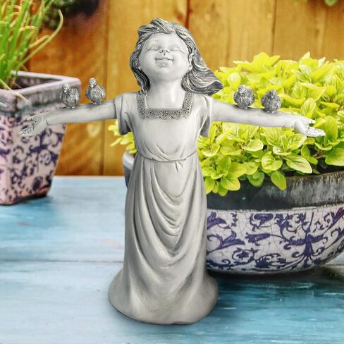 Design Toscano JQ6965 Basking in Glory Little Girl with Birds Outdoor Garden Statue, Small Size, 12 inches Wide, 12 inches Tall, Handcast Polyresin, Two Tone Stone Finish in Saudi Arabia