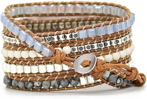 Compatible with Fitbit Versa/Versa 2/Versa Lite/Versa SE Bands Boho Beads Bracelets,Multilayer 5 Wraps Chakra Leather Handmade Braided Stone Love Heart Floral Rope Watch Strap for Women Men in Saudi Arabia