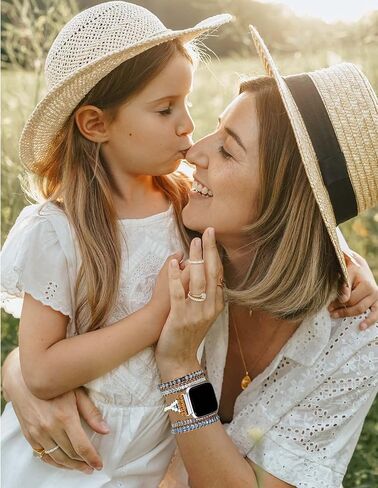 Compatible with Fitbit Versa/Versa 2/Versa Lite/Versa SE Bands Boho Beads Bracelets,Multilayer 5 Wraps Chakra Leather Handmade Braided Stone Love Heart Floral Rope Watch Strap for Women Men in Saudi Arabia