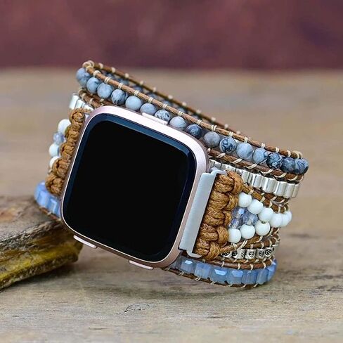 Compatible with Fitbit Versa/Versa 2/Versa Lite/Versa SE Bands Boho Beads Bracelets,Multilayer 5 Wraps Chakra Leather Handmade Braided Stone Love Heart Floral Rope Watch Strap for Women Men in Saudi Arabia