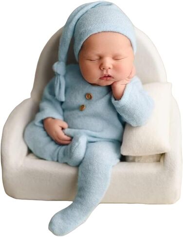 Newborn Photography Props Outfit Baby Boy Girl Crochet Hat Pants Baby Props | Baby Boy Photoshoot Props Boys,Newborn Picture Outfit,for Boys Girls 0-3 month,Newborn Outfit Photoshoot Hat & Foot Romper in Saudi Arabia