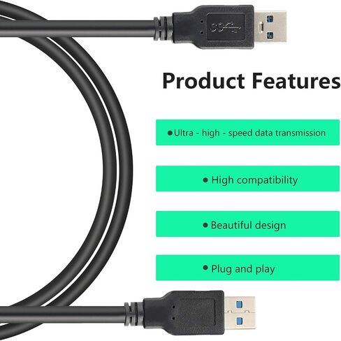 PASOW USB 3.0 Type A Male to Type A Male 24/28AWG Cable Cord (10 Feet, Black) in Kuwait