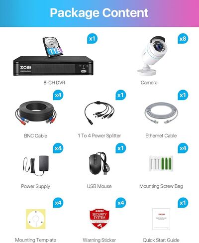 ZOSI 3K Lite Wired Security Camera System, 8 X 1080p Bullet Cameras, NO HDD | AI Human/Vehicle Detection, 5MP Lite H.265+ 8 Channel Surveillance DVR, IP66 Weatherproof CCTV Camera, 80ft Night Vision in Saudi Arabia