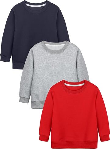 Cooraby 3 Pack Baby and Toddler Boys Crewneck Sweatshirts Kids Solid Cotton Pullover Hoodie Long Sleeve T-Shirts Tops in Kuwait