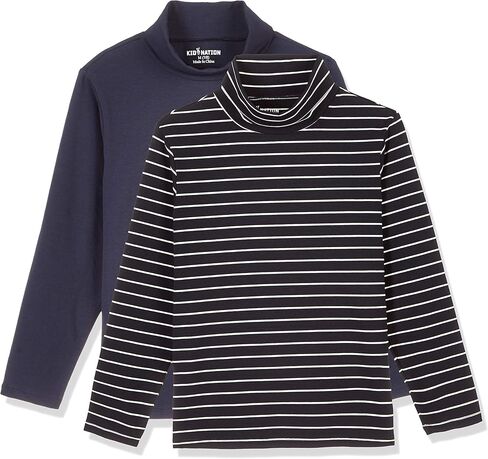 تي شيرت Kid Nation Girls بياقة مدورة من القطن برقبة سلحفاة مع تي شيرت إيلاستين بأكمام طويلة للفتيات (عبوتان) 3-12 سنة in Kuwait