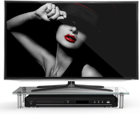 Eutuxia Type-S Black Tempered Glass Monitor Stand, TV, Laptop, Computer, All-In-One Desktop, Printer Riser [21.75 x 8.25 x 3.25 Inches] in Saudi Arabia