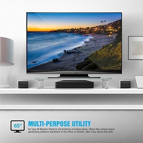Eutuxia Type-S Black Tempered Glass Monitor Stand, TV, Laptop, Computer, All-In-One Desktop, Printer Riser [21.75 x 8.25 x 3.25 Inches] in Saudi Arabia