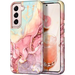 Btscase for Samsung Galaxy S22 5G Case,Marble Pattern 3 in 1 Heavy Duty Shockproof Full Body Rugged Hard PC+Soft Silicone Drop Protective Women Girl Cover for Samsung Galaxy S22 6.1 Inch,Wine Red