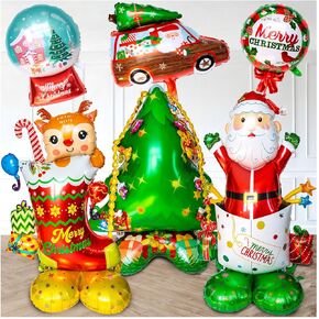 Christmas Mylar Balloons, Giant Large 8 Pcs Christmas Santa Claus, Snowman, Christmas Tree, Gift Box Foil Balloon for Xmas New Year Party Decorations