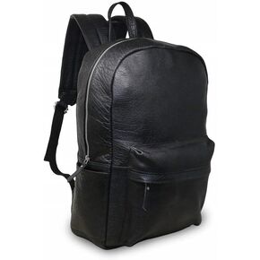 jaald 18" Black Genuine Leather Laptop Backpack Water Resistant Casual Office Work College Bookbag Comfortable Lightweight Travel Rucksack Men