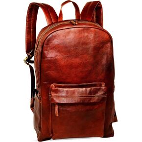 jaald 18" Black Genuine Leather Laptop Backpack Water Resistant Casual Office Work College Bookbag Comfortable Lightweight Travel Rucksack Men