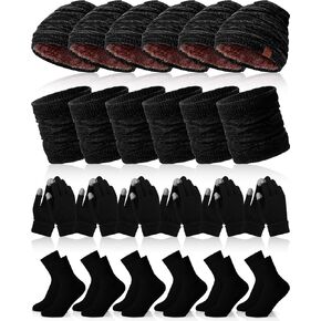 Toulite 24 Pcs Winter Beanie Hat Scarf Sock Touchscreen Gloves Set Warm Slouchy Beanie Fleece Lined Neck Warmer Knit Touch Screen Gloves Socks for Men Women Cold Weather