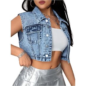 Floerns Women's Button Front Sleeveless Denim Vest Jacket Flap Pockets