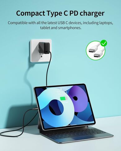 USB C Wall Charger (GaN III 65W), Laptop Fast Charging Block PD Power Adapter with 5ft C-C Cable for MacBook Pro/Air, Google Pixelbook, iPad Pro, iPhone 15, Galaxy S23, Note20 etc Charger Cube -White in Saudi Arabia