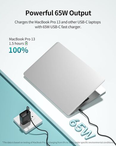 USB C Wall Charger (GaN III 65W), Laptop Fast Charging Block PD Power Adapter with 5ft C-C Cable for MacBook Pro/Air, Google Pixelbook, iPad Pro, iPhone 15, Galaxy S23, Note20 etc Charger Cube -White in Saudi Arabia