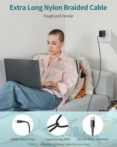 USB C Wall Charger (GaN III 65W), Laptop Fast Charging Block PD Power Adapter with 5ft C-C Cable for MacBook Pro/Air, Google Pixelbook, iPad Pro, iPhone 15, Galaxy S23, Note20 etc Charger Cube -White in Saudi Arabia