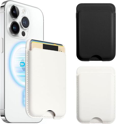 Magnetic Wallet Compatible with Apple Magsafe,2Pack Mag Safe Card Holder for iPhone 15/14/13/12 Pro/Max/Plus/Case,Vegan Leather RFID Phone Wallet Fits 4 Cards - White+Pink in Saudi Arabia