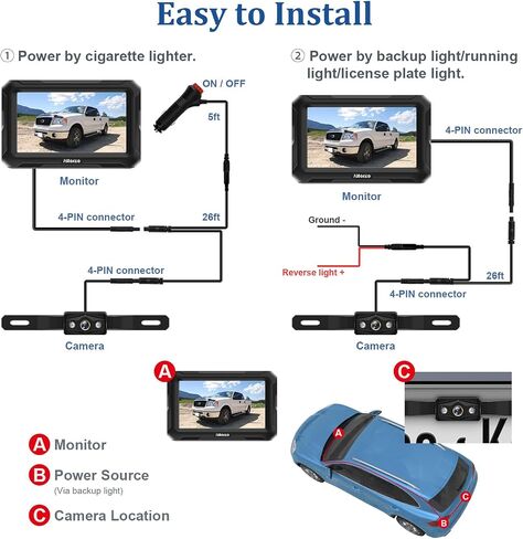 Backup Camera 7 Inch HD 2K-Color Clear Image Night Vision DIY Guide Lines, Rear View Monitor Waterproof LED with On/Off Switch for Car, SUVs, Pickups, RVs Trucks Tractors Bus Semi-Trailers H7 in Saudi Arabia