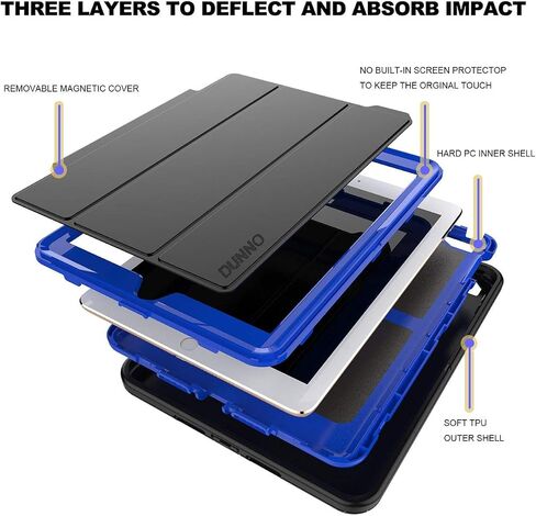 DUNNO iPad 9.7 Inch Case 2017/2018, iPad 6th/5th Generation Case, Three Layer Heavy Duty Full Protection Smart Case with Detachable Screen Cover/Stand for iPad 9.7 Released in 2018/2017 (Black) in Saudi Arabia