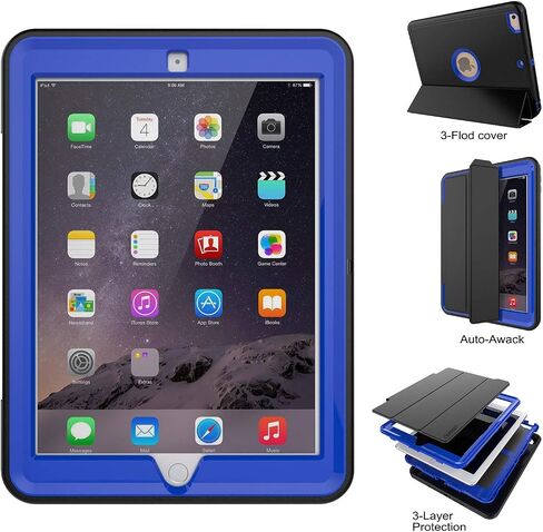 DUNNO iPad 9.7 Inch Case 2017/2018, iPad 6th/5th Generation Case, Three Layer Heavy Duty Full Protection Smart Case with Detachable Screen Cover/Stand for iPad 9.7 Released in 2018/2017 (Black) in Saudi Arabia
