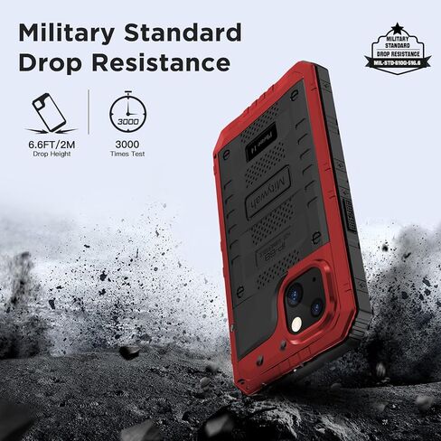 Mitywah Waterproof Case for iPhone 14 Pro Max, Heavy Duty Shockproof Case with Built-in Screen Protector, Full Body Underwater Protective Metal Case 6.7 inch, Red in Saudi Arabia