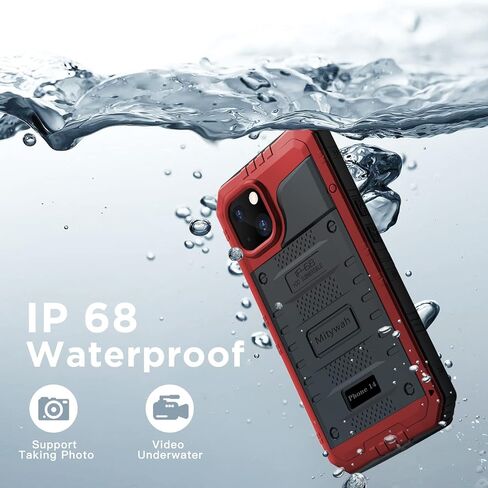 Mitywah Waterproof Case for iPhone 14 Pro Max, Heavy Duty Shockproof Case with Built-in Screen Protector, Full Body Underwater Protective Metal Case 6.7 inch, Red in Saudi Arabia