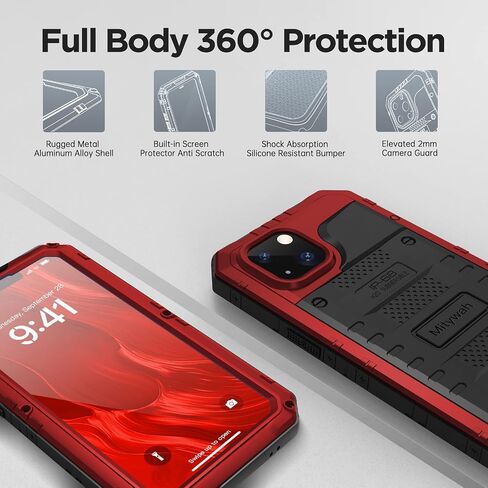 Mitywah Waterproof Case for iPhone 14 Pro Max, Heavy Duty Shockproof Case with Built-in Screen Protector, Full Body Underwater Protective Metal Case 6.7 inch, Red in Saudi Arabia