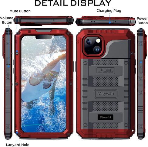 Mitywah Waterproof Case for iPhone 14 Pro Max, Heavy Duty Shockproof Case with Built-in Screen Protector, Full Body Underwater Protective Metal Case 6.7 inch, Red in Saudi Arabia