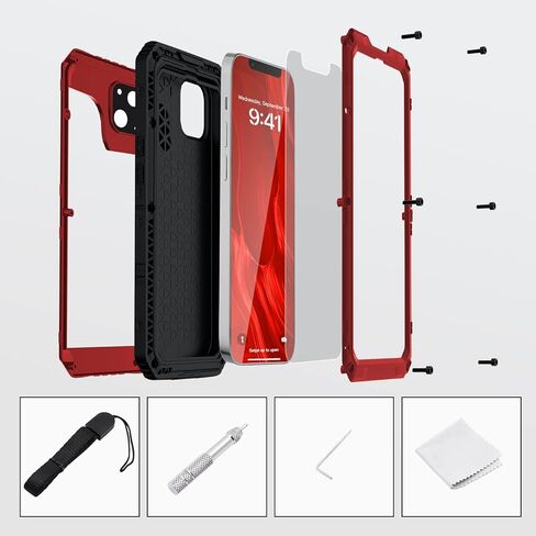 Mitywah Waterproof Case for iPhone 14 Pro Max, Heavy Duty Shockproof Case with Built-in Screen Protector, Full Body Underwater Protective Metal Case 6.7 inch, Red in Saudi Arabia