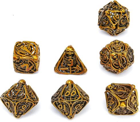 DND النرد، النرد المعدني D&D المجوف، مجموعة النرد الزنزانات والتنينات مع صندوق هدايا، 7 قطع Steampunk من مجموعة ألعاب النرد متعدد السطوح لـ RPG، MTG، Pathfinder، مجموعة النرد الأسود الذهبي D وD D20 D12 D10 D8 D6 D4 D٪ in Kuwait