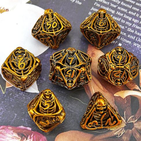 DND النرد، النرد المعدني D&D المجوف، مجموعة النرد الزنزانات والتنينات مع صندوق هدايا، 7 قطع Steampunk من مجموعة ألعاب النرد متعدد السطوح لـ RPG، MTG، Pathfinder، مجموعة النرد الأسود الذهبي D وD D20 D12 D10 D8 D6 D4 D٪ in Kuwait