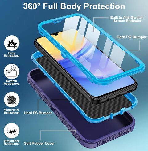for Samsung Galaxy A15 5G Case,with Built in Screen Protector Heavy Duty Drop Protection,Full Body Rugged Shockproof Dustproof Protective Phone Cover for Samsung Galaxy A15 5G (Black/Orange) in Saudi Arabia