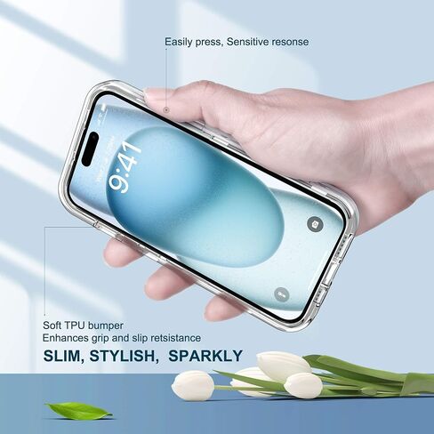 ULAK Compatible with iPhone 15 Plus Case Glitter, Heavy Duty Dual Layer Shockproof Protection Women Sparkly Transparent Protective Phone Cover for iPhone 15 Plus 6.7 inch, Clear Glitter in Saudi Arabia