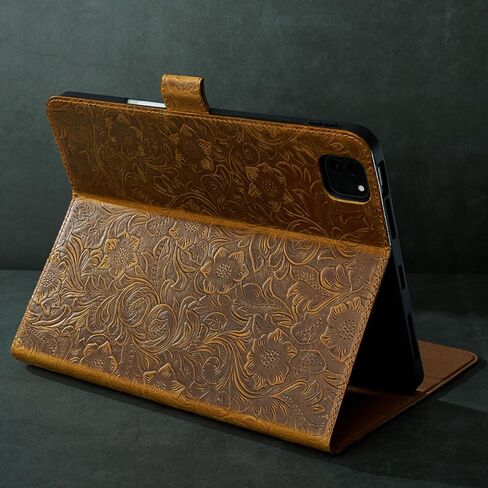 Gexmil Case for iPad Pro 11 Inch,4th/3rd/2nd/1st Generation(2022/2021/2020/2018) Genuine Leather Cover with Pencil Holder,Cowhide Folio Cover,Auto Sleep/Wake Anti Slip,Vegetable Tanning Brown in Kuwait