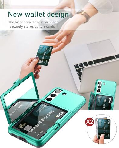 WeLoveCase for Samsung Galaxy S22 Wallet Case with Credit Card Holder & Hidden Mirror, All-Round Protection Shockproof Phone Cover Designed for Samsung Galaxy S22 5G, 6.1 inch Purple in Saudi Arabia