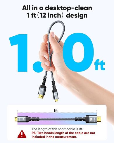 كابل Highwings Mini HDMI إلى HDMI بطول 10 أقدام، 4K 60 هرتز عالي السرعة HDMI إلى كابل HDMI صغير ذكر ثنائي الاتجاه 2.0 سلك، للتلفزيون عالي الدقة والكمبيوتر اللوحي والكاميرا وكاميرا الفيديو [غلاف من الألومنيوم، مضفر من النايلون] in Kuwait