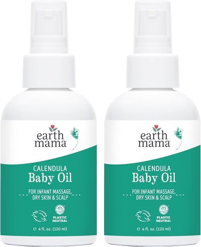 Earth Mama Calendula Baby Oil - Body and Massage Oil for Newborns and Infants - 4 fl oz - Fragrance-Free - Dry Skin & Scalp Moisturizer in Saudi Arabia