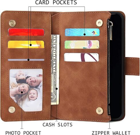 UEEBAI Wallet Case for Samsung Galaxy A12 5G, PU Leather Case Magnetic Closure Handbag Zipper Pocket Case Kickstand Card Slots with Hand Strap Marple Flip Case for Women - Black Heart in Saudi Arabia