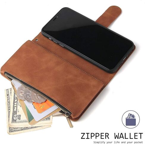 UEEBAI Wallet Case for Samsung Galaxy A12 5G, PU Leather Case Magnetic Closure Handbag Zipper Pocket Case Kickstand Card Slots with Hand Strap Marple Flip Case for Women - Black Heart in Saudi Arabia