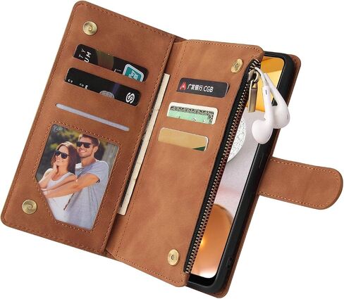 UEEBAI Wallet Case for Samsung Galaxy A12 5G, PU Leather Case Magnetic Closure Handbag Zipper Pocket Case Kickstand Card Slots with Hand Strap Marple Flip Case for Women - Black Heart in Saudi Arabia