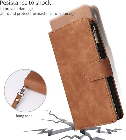 UEEBAI Wallet Case for Samsung Galaxy A12 5G, PU Leather Case Magnetic Closure Handbag Zipper Pocket Case Kickstand Card Slots with Hand Strap Marple Flip Case for Women - Black Heart in Saudi Arabia