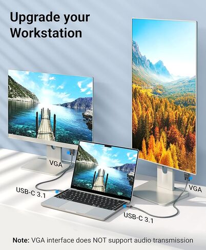 كابل BlueRigger USB C إلى VGA - (10FT، نوع C إلى VGA، كابل عرض 1080 بكسل، ذكر إلى ذكر، USB 3.1 Thunderbolt 3/4) - USB-C إلى VGA متوافق مع الكمبيوتر المحمول، والهاتف، والكمبيوتر اللوحي، HDTV، والشاشة، وجهاز العرض in Kuwait