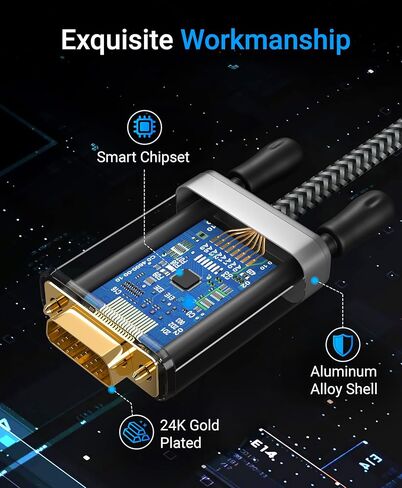 كابل BlueRigger USB C إلى VGA - (10FT، نوع C إلى VGA، كابل عرض 1080 بكسل، ذكر إلى ذكر، USB 3.1 Thunderbolt 3/4) - USB-C إلى VGA متوافق مع الكمبيوتر المحمول، والهاتف، والكمبيوتر اللوحي، HDTV، والشاشة، وجهاز العرض in Kuwait