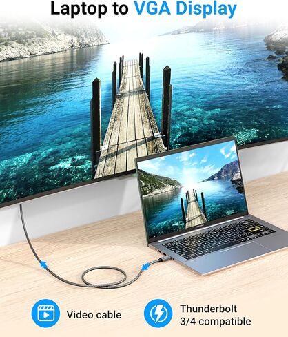 كابل BlueRigger USB C إلى VGA - (10FT، نوع C إلى VGA، كابل عرض 1080 بكسل، ذكر إلى ذكر، USB 3.1 Thunderbolt 3/4) - USB-C إلى VGA متوافق مع الكمبيوتر المحمول، والهاتف، والكمبيوتر اللوحي، HDTV، والشاشة، وجهاز العرض in Kuwait